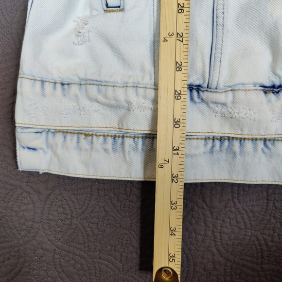 Free People We The Free Destroyed Long & Lean Trucker Jacket Oversized Denim Med - Picture 11 of 11